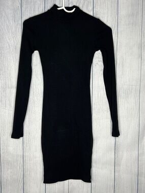 Fashion Nova Black Ribbed Long-Sleeve Turtleneck Dress
